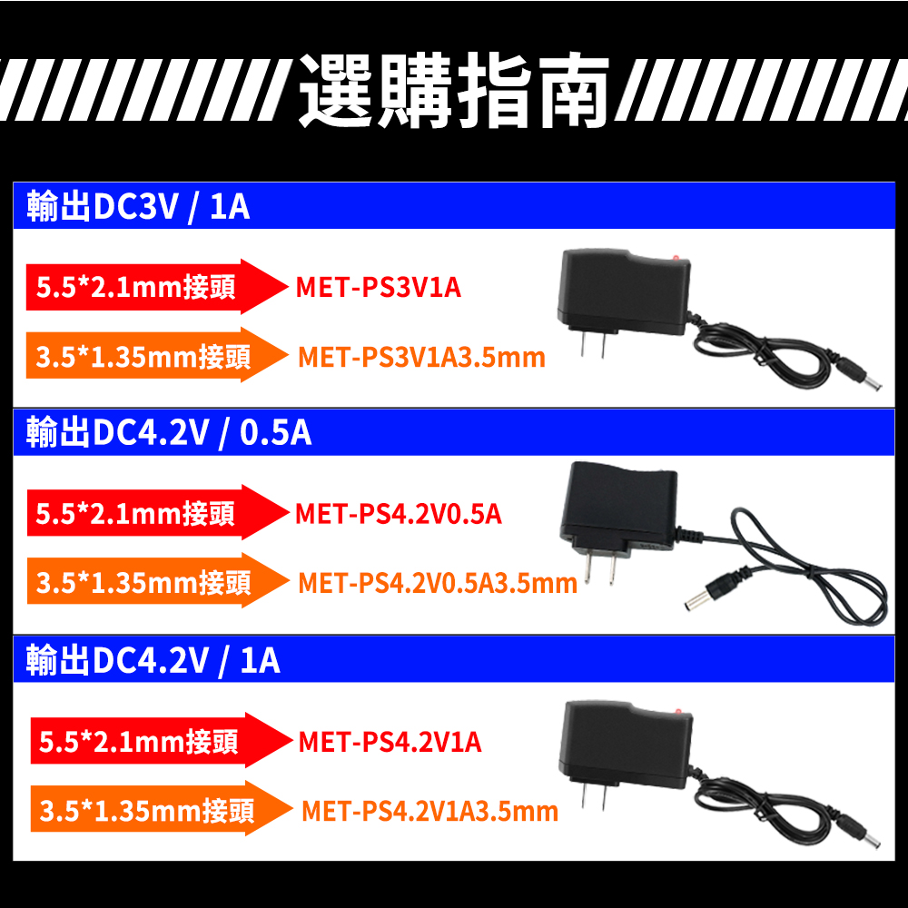 DC3V1A5.52.1mm3.51.35mmMET-PS3V1AMET-PS3V1A3.5mmDC4.2V  0.5A5.52.1mm3.51.35mmMET-PS4.2V0.5AMET-PS4.2V0.5A3.5mmDC4.2V1A5.5*2.1mm3.5*1.35mmMET-PS4.2V1AMET-PS4.2V1A3.5mm